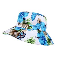 Bucket Hats – 12 PCS Ultra Soft Cotton Floral Print w/ Larger Brim - Blue - HT-7904G-BL